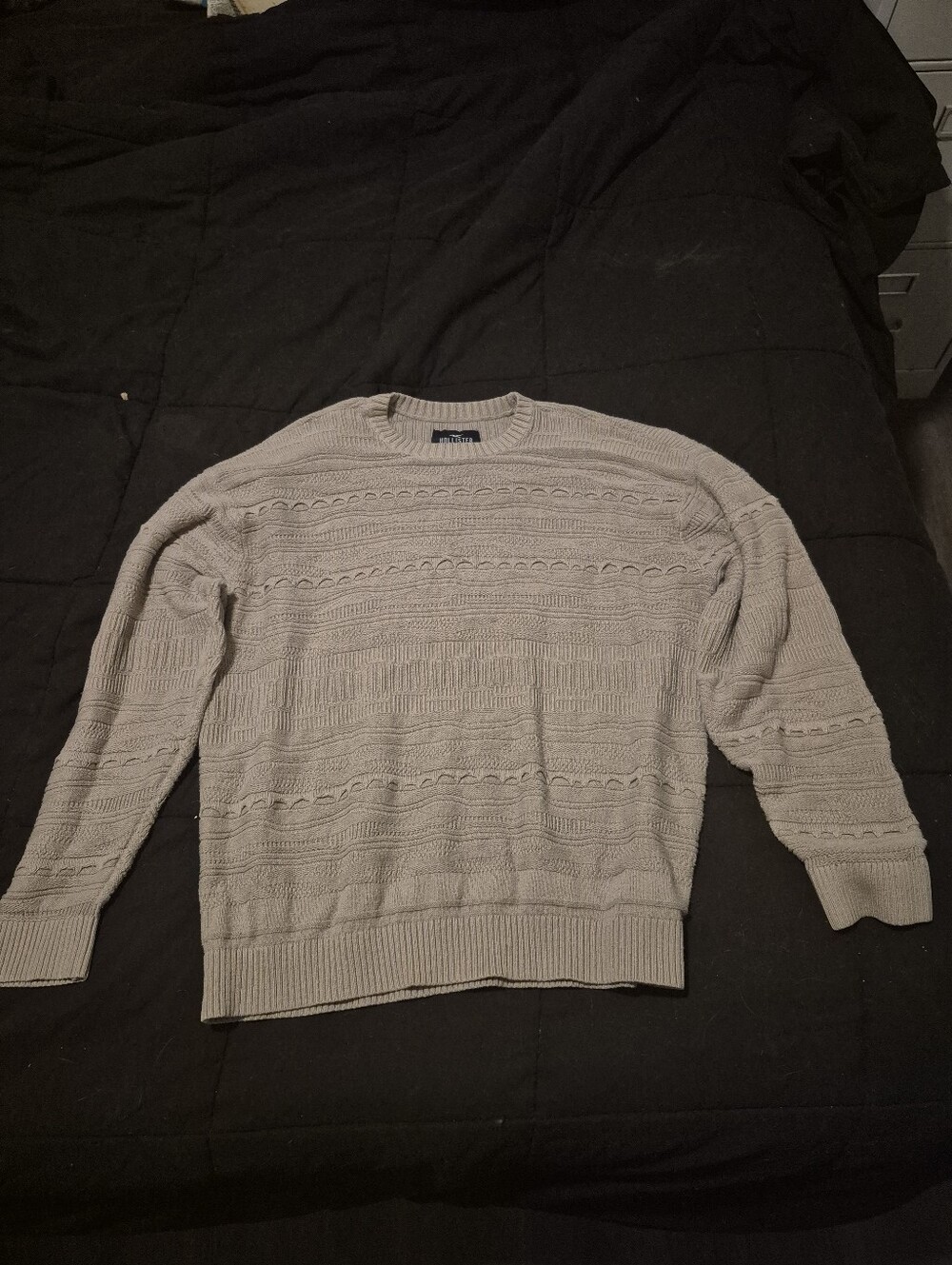 Hollister Men's L 3D Textured Knit Sweater Brown Tan Crewneck